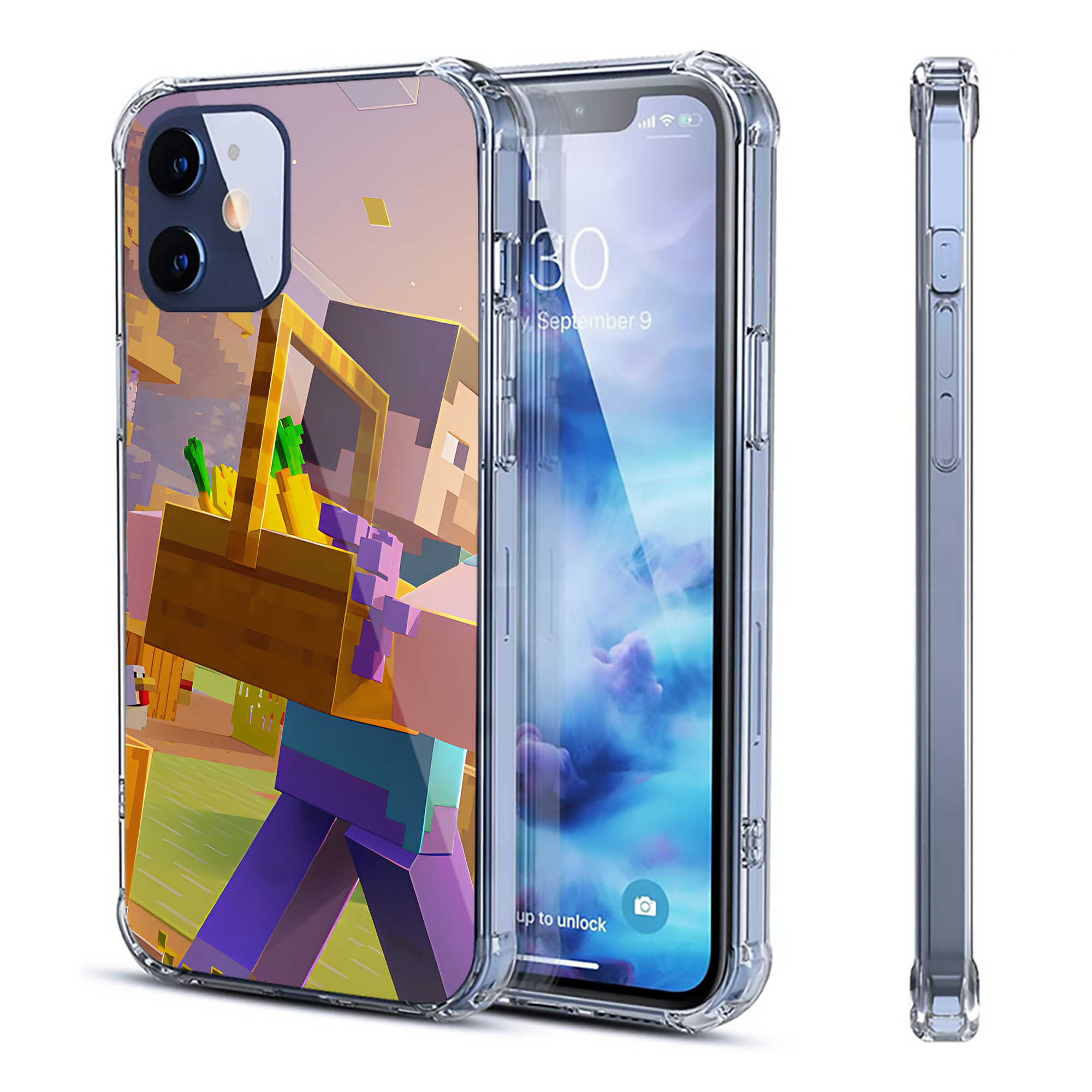 （画像用） マインクラフト ブロックの世界 Minecraft MC Block world 【iPhone 12シリーズ対応】透明スマホケース（クリアソフトケース）
